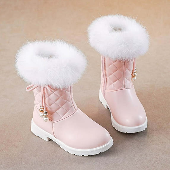 Hinvhai Children's Girls Casual Snow Boots ,Winter Fashion Classic Knee High Thick Plush Warm Princess Short Boots Toddler Girls Solid Color Riding Boots Pink 4 Years(27)