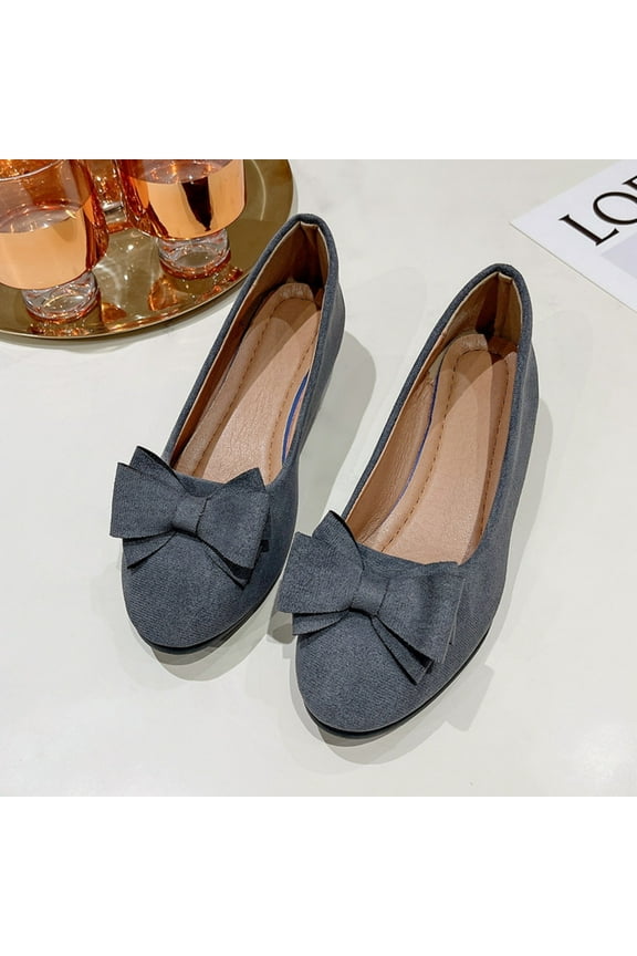 Classic Solid Round Toe Ballet Flats for Women ,Casual Comfort Casual Flats Lightweight Non Slip Loafers Suede Dress Shoes Gray 8.5(41)
