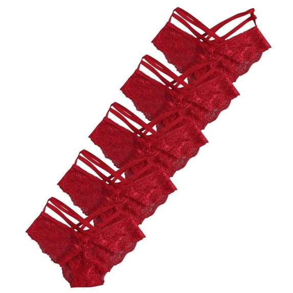 Hinvhai Clearance Five Pairs of Lace Panties for Ladies Red 8(L)