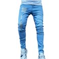 thumbnail image 1 of Hinvhai Clearance Men Solid Button Zipper Custom Fit Irregular Ripped Jeans Blue 10(XL), 1 of 9