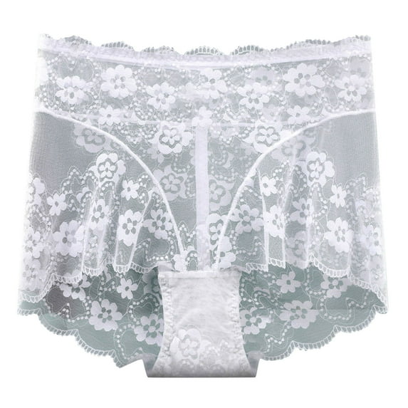 Hinvhai Clearance Women Cutut Lace Underwear Briefs Panties Floral Sexy Hollow Out Lingerie Underpants White 10(XL)