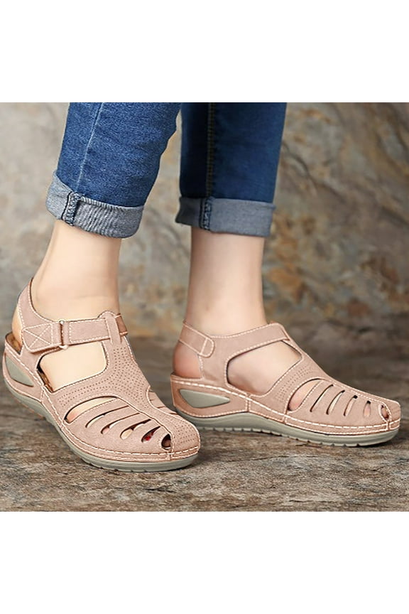 Closed Toe Sandals Women ,Womens Summer Sandals Casual Bohemia Gladiator Covered Toe Wedge Shoes Comfort Ankle Strap Slip On Platform Sandals Pink 8(39)
