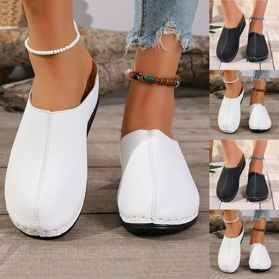 Hinvhai Closed Toe Sandals Women Slip on Walking Shoes Summer Sandals Comfortable Mule Slippers White 9.5(43)