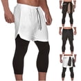 thumbnail image 1 of Hinvhai Compression Pants for Men, 2 in 1 Running Shorts Double Layer Quick ness Leggings Sport with Pocket White XL(XL), 1 of 8