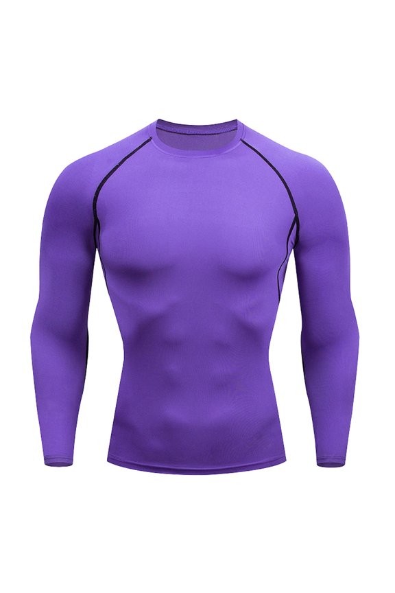 Compression Shirts for Men - Long Sleeve Black Workout Base Layer Athletic Gym Tops Running Undershirts Purple L(L)