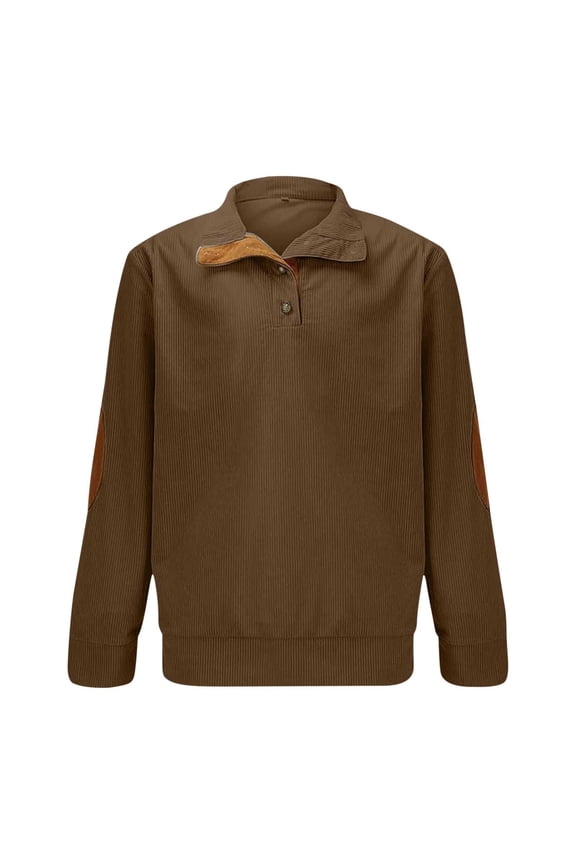 Corduroy Fall Jacket for Boys Quarter Button Long Sleeve Collared Youth Teens Henley Shirt Boys Sweatshirts Brown 7-8 Years