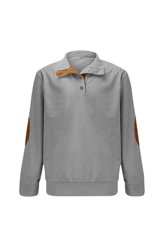 Corduroy Fall Jacket for Boys Quarter Button Long Sleeve Collared Youth Teens Henley Shirt Boys Sweatshirts Gray 5-6 Years