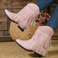 thumbnail image 1 of Hinvhai Cowboy Boots Clearance for Women,Fashion Mid Calf Square Toe Western Boots for Women Low Heel Leather Fringe Boots Wide Calf Boots Pink 9(43), 1 of 3