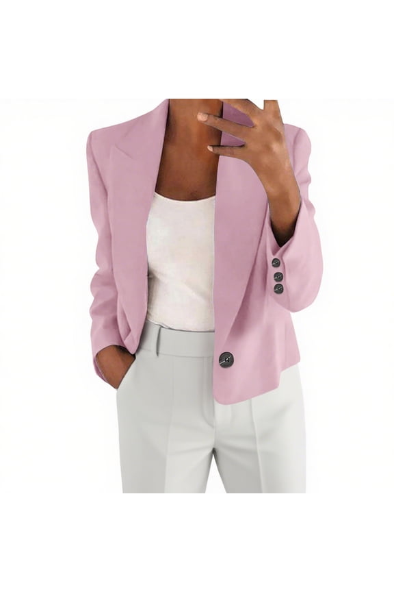 Cropped Blazers for Women Business Casual Open Front Long Sleeve One Button Suit Jacket Lightweigh Work office Blazer Pink M(M)