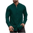 thumbnail image 1 of Hinvhai Dress Shirts for Men Stretch Dress Shirts Collarless Button Down Long Sleeve Shirts Muscle Fit Army Green L(L), 1 of 7