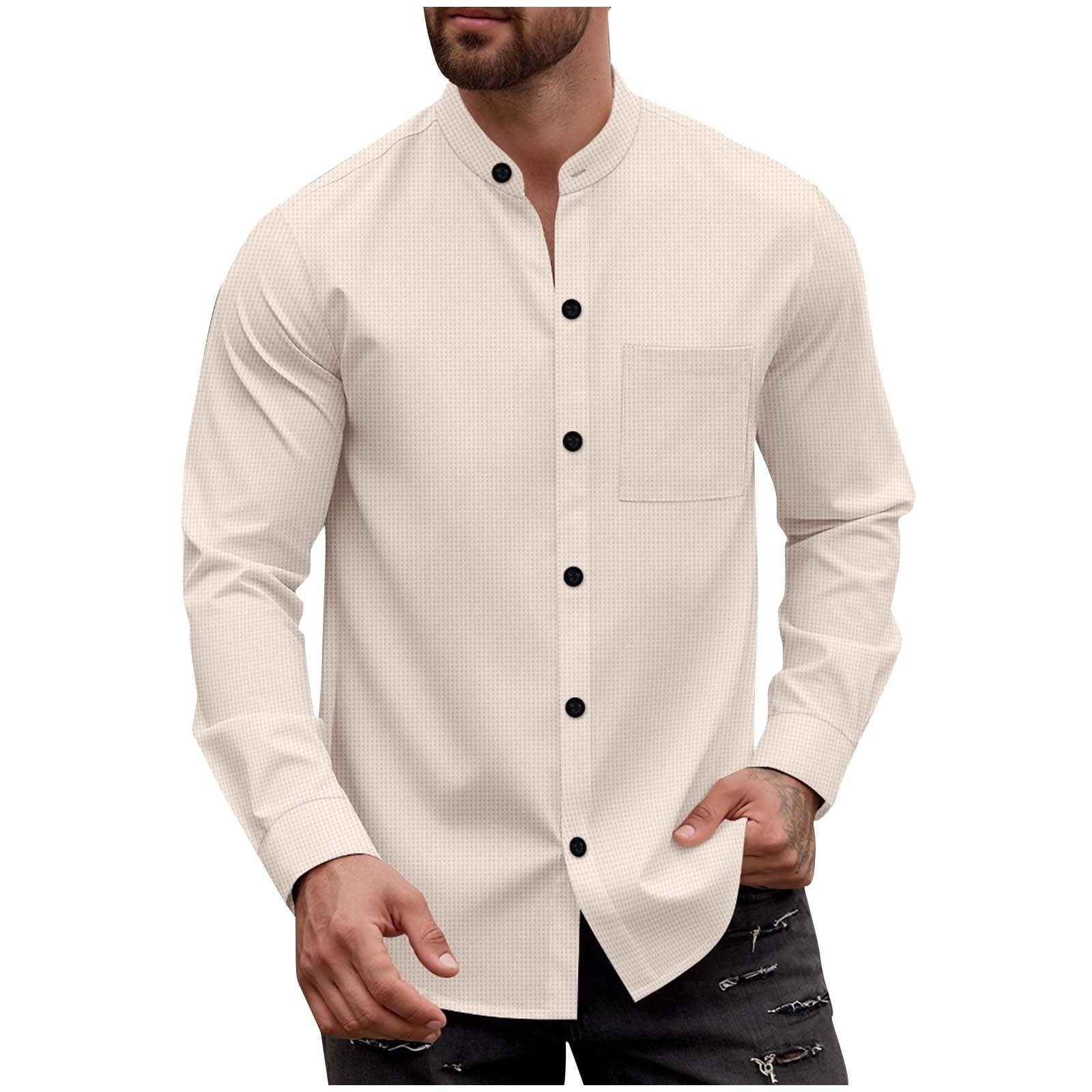 mens white collarless dress shirt Men's Collarless Shirts | Grandad Collar Shirts