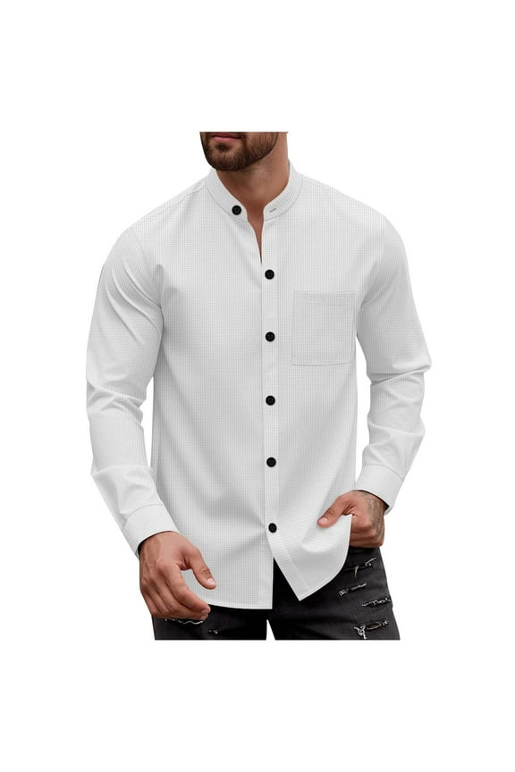 Dress Shirts for Men Stretch Dress Shirts Collarless Button Down Long Sleeve Shirts Muscle Fit White XXL(XXL)