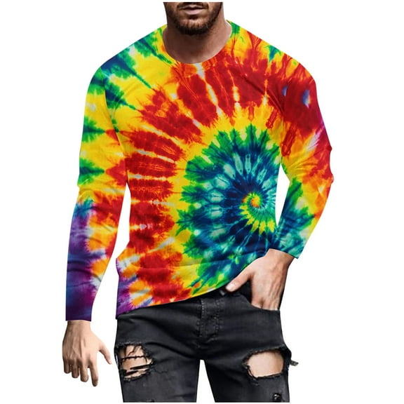 Hinvhai Fall Shirts for Men Casual Dressy Long Sleeve Round Neck Pullover 3D Printed Slim Fit Casual Sweatshirts Red S(S)