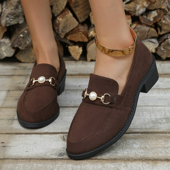 Hinvhai Fashion Classic Low Heeled Loafers for Womens ,Casual Comfort Non Slip Bussiness Dress Shoes for Women Coffee 6.5(38)