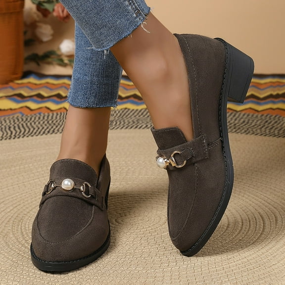 Hinvhai Fashion Classic Low Heeled Loafers for Womens ,Casual Comfort Non Slip Bussiness Dress Shoes for Women Gray 9(42)
