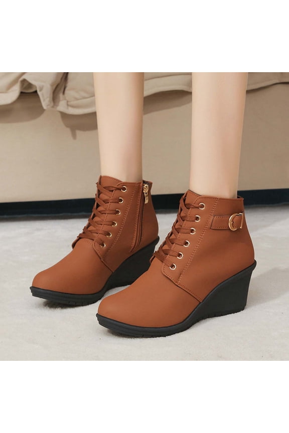 Fashion Ankle Boots for Womens,Fall Winter Classic Chunky Block Low Heel Vintage Pointed Toe Lace Up Short Booties Shoes with Side Zipper Brown 6(37)