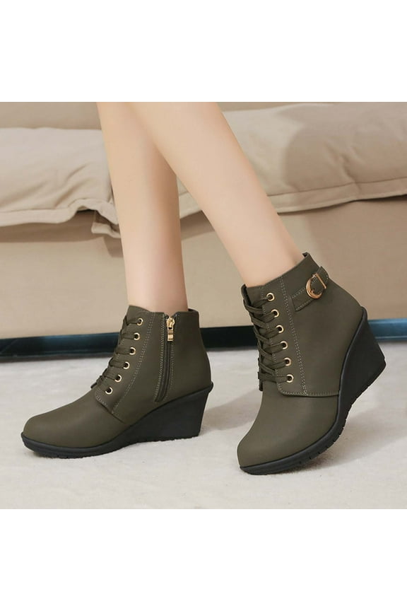 Fashion Ankle Boots for Womens,Fall Winter Classic Chunky Block Low Heel Vintage Pointed Toe Lace Up Short Booties Shoes with Side Zipper Green 7.5(40)