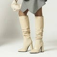 thumbnail image 1 of Hinvhai Fashion Knee High Boots for Women ,Classic Pointed Toe Chunky High Heeled Boots with Side Zipper Fashion Elastic Tall Boots Beige 8.5(41), 1 of 4