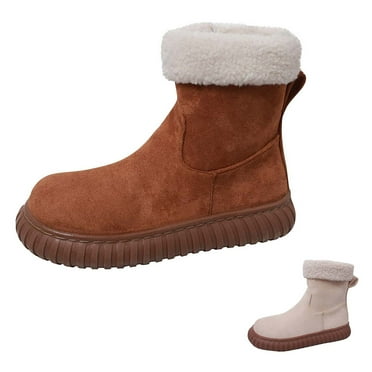 Hinvhai Fashion Suede Boots for Women Clearance,Fall Winter Classic Fur Lined Non Slip Soft Sole Solid Color Ankle Boots Brown 7.5(40)