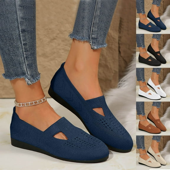 Hinvhai Flat Shoes for Women Dressy Pointed Toe Knit Ballet Comfortable Casual Dress Shoes Ballerina Flats Round Toe Walking Flats Breathable Knitted office Work White 9.5(43)