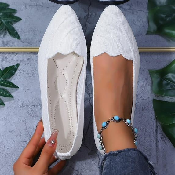 Hinvhai Flats for Women Comfortable Pointed Toe Flats Shoes Classic Brief Style Soft Solid Slip On Wedding Dress Flats White 6(37)