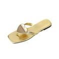 thumbnail image 1 of Hinvhai Flip Flops for Women Square Toe Flat Sandals for Women Comfortable Sandals Leather Flip Flops Lightweight Summer Beach Sandals Dressy Vacation Essentials Slides Gold 8.5(41), 1 of 9