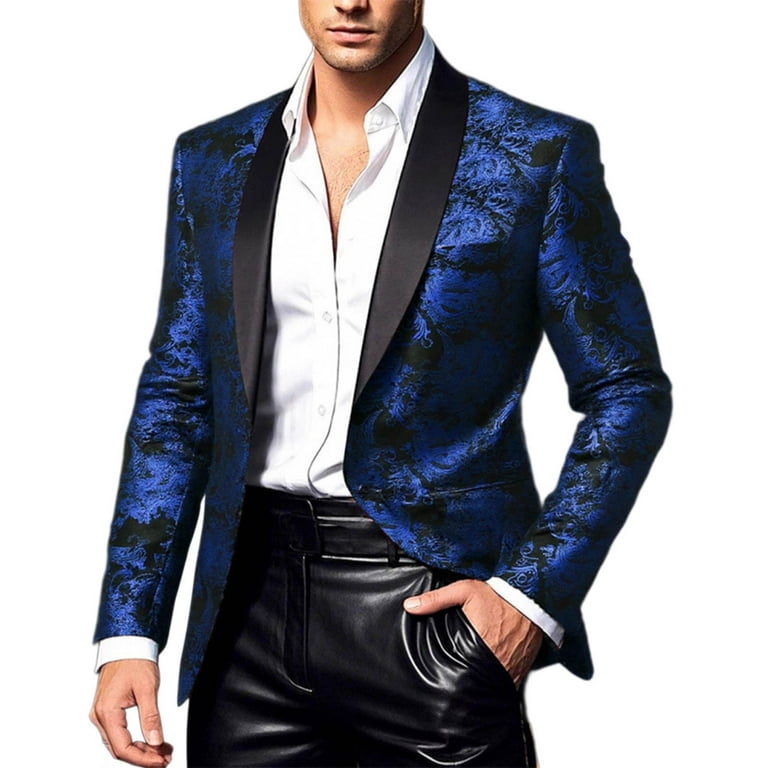 Hinvhai Flowers Blazer for Men Embroidery Suit Jacket Floral