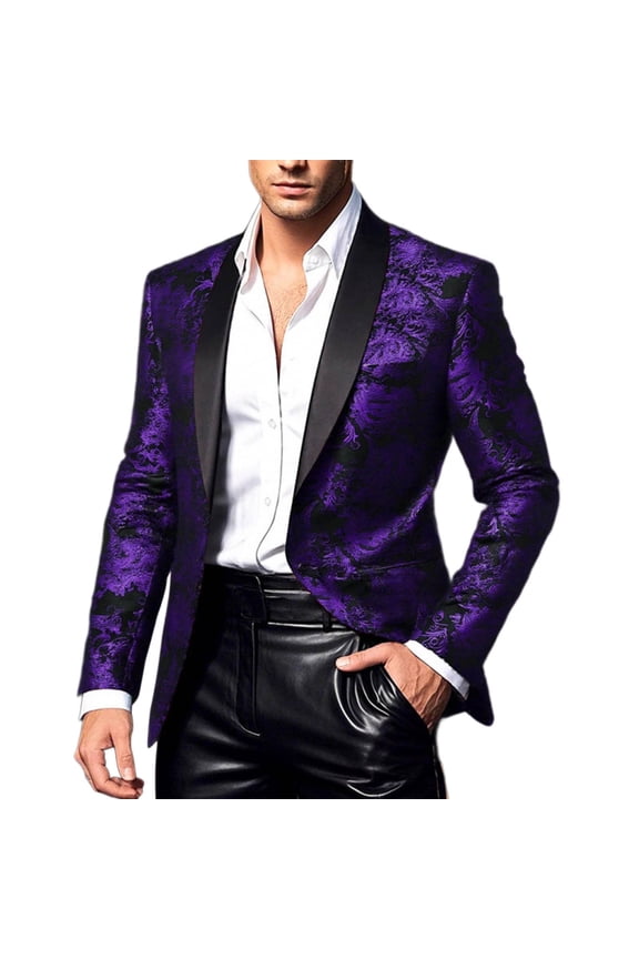 Flowers Blazer for Men Embroidery Suit Jacket Floral Notched Lapel Casual Coat Bash Party Gala Night Out Purple M(M)