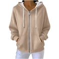 thumbnail image 1 of Hinvhai Full Zip Up Hoodie Women Long Sleeve Ribbed Sweatshirts Fall Outfits Oversized Hoodies Casual Jackets Beige XL(XL), 1 of 9