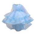 thumbnail image 1 of Hinvhai Girl Sequin Trailing Bow Fluffy Pageant Party Wedding Flower Girl Dress-Toddler formal Dresses Blue 3 Years, 1 of 5