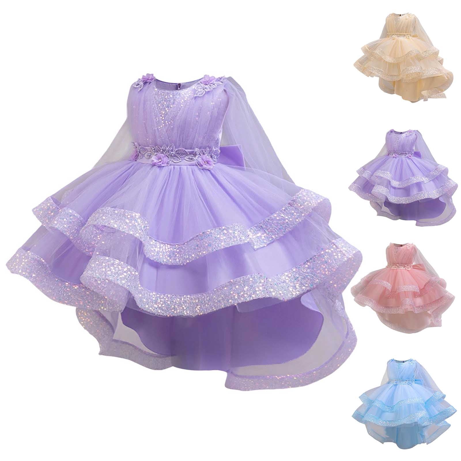 Girl Sequin Trailing Bow Fluffy Pageant Party Wedding Flower Girl Dress-Toddler formal Dresses Purple 9 Years
