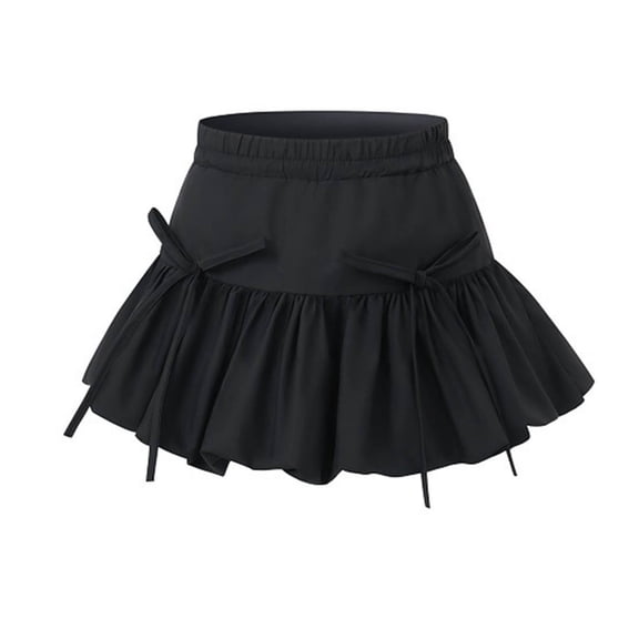 Hinvhai Girl's Summer Mini Skirts High Waisted Ruffle Layered Skirts Swing Flowy Skater Tennis Skirt Black 6 Years
