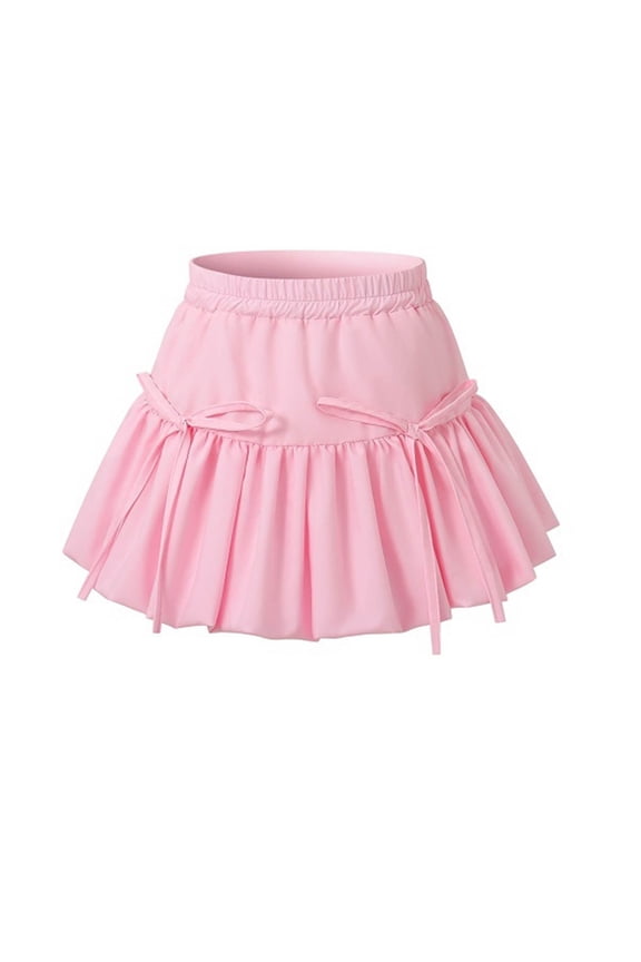 Girl's Summer Mini Skirts High Waisted Ruffle Layered Skirts Swing Flowy Skater Tennis Skirt Pink 10 Years