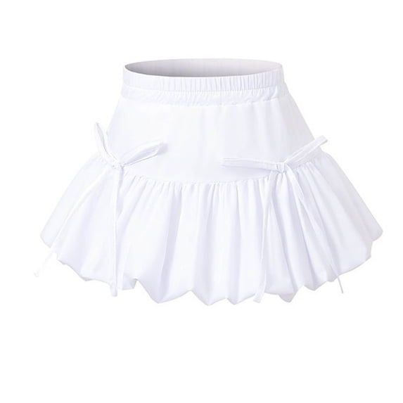 Hinvhai Girl's Summer Mini Skirts High Waisted Ruffle Layered Skirts Swing Flowy Skater Tennis Skirt White 6 Years
