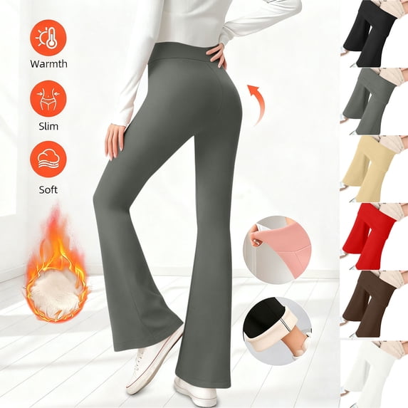 Hinvhai Girl's Warm Flare Leggings High Waist Tummy Control Butt Lifting Casual Yoga Flare Pants White 14-15Years