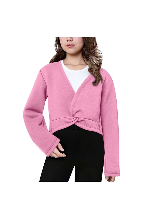 Girls Ballet Wrap Tops V-Neck Long Sleeve Twist Front Dance Shirt Coat for Kids Pink 4 Years