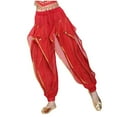 thumbnail image 1 of Hinvhai Girls Belly Dance Harem Pants - High Waisted Elastic Waistband, Soft Stretchy Fabric Red 5-6 Years, 1 of 5
