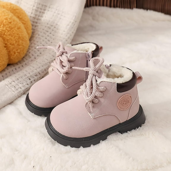 Hinvhai Girls Boots Boys Lace Up Ankle Boots Outdoor Comfortable Non Slip Winter Ankle Booties for Toddler Pink 0 Years