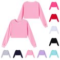 thumbnail image 1 of Hinvhai Girls Crop Tops Kids Long Sleeve Pullover Sweatshirts Girls Cropped Crewneck Sweatshirt White 13 Years, 1 of 7