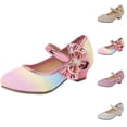 thumbnail image 1 of Hinvhai Girls Dress Shoes Shiny Low Heels Pumps Princess Shoes with Bowknot for Wedding Party (Toddler/Little/Big Kids) Silver 6.5 M(38), 1 of 6