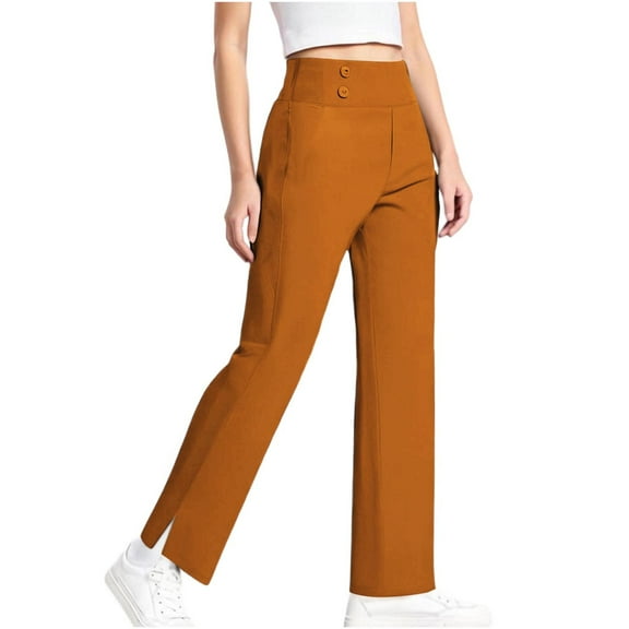 Hinvhai Girls Dress Work Pants High Waisted Flare Casual Slacks Stretchy Boot Cut Yoga Trousers Orange 13 Years