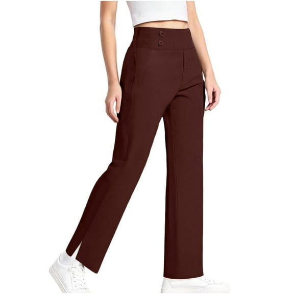 Hinvhai Girls Dress Work Pants High Waisted Flare Casual Slacks Stretchy Boot Cut Yoga Trousers Red 9 Years