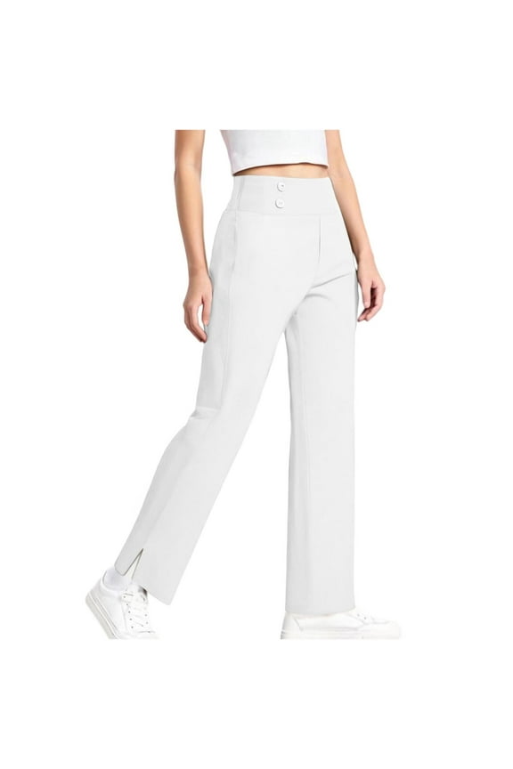 Girls Dress Work Pants High Waisted Flare Casual Slacks Stretchy Boot Cut Yoga Trousers White 11 Years