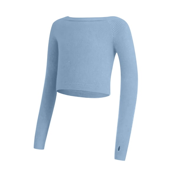 Hinvhai Girls Long Sleeve Dance Sweater Soft Ballet Warm Up Pullover for Leotards Blue 7 Years