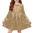 thumbnail image 1 of Hinvhai Girls Metallic Dress Kids Long Sleeve Sparkly Pleated Party Dresses Khaki 4 Years, 1 of 9