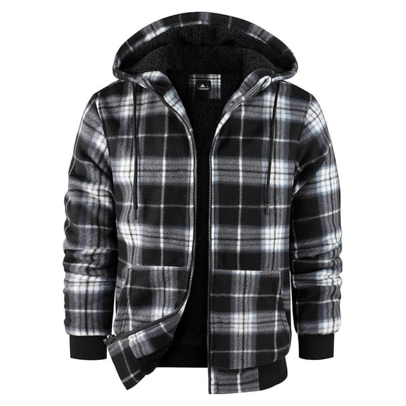 Hinvhai Heavy Thick Flannel Plaid Jacket Sherpa Fleece Lined Hoodies for Men Zip Up Winter Warm Coat Buffalo Zipper Sweatshirt Gray XL(XL)