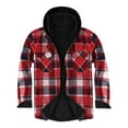 thumbnail image 1 of Hinvhai Heavy Thick Hoodies for Men Plaid Flannel Warm Sherpa Fleece Lined Winter Full Zip Up Coat Red XL(XL), 1 of 4