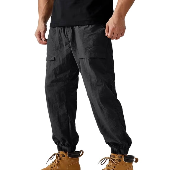 Hinvhai Hiking Pants for Men Quick Dry Water Resistant Sweatpants Drawstring Elastic Waist UPF 50+ Cargo Causal Travel Work Lightweight Running Size 5XL Black