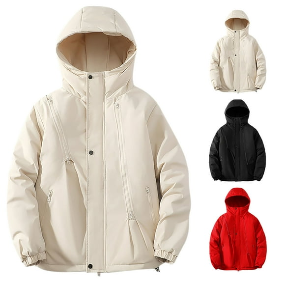 Hinvhai Hooded down Jacket Men Long Sleeve Zip up Warm Quilted Jacket Winter Casual Puffer Coats Outwear with Pockets White 8(XL)