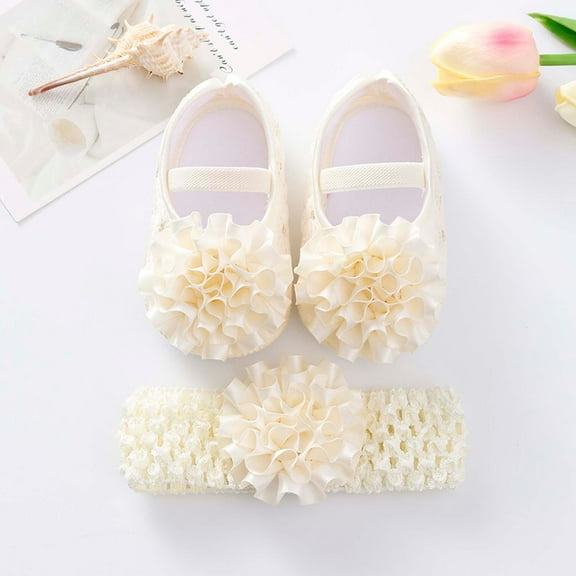 Hinvhai Infant Toddler Spring Fall Soft Single Shoes, Baby Girls Cute Flower Princess Breathable Soft Sole Non-slip Single Shoes Beige 0-3 Months